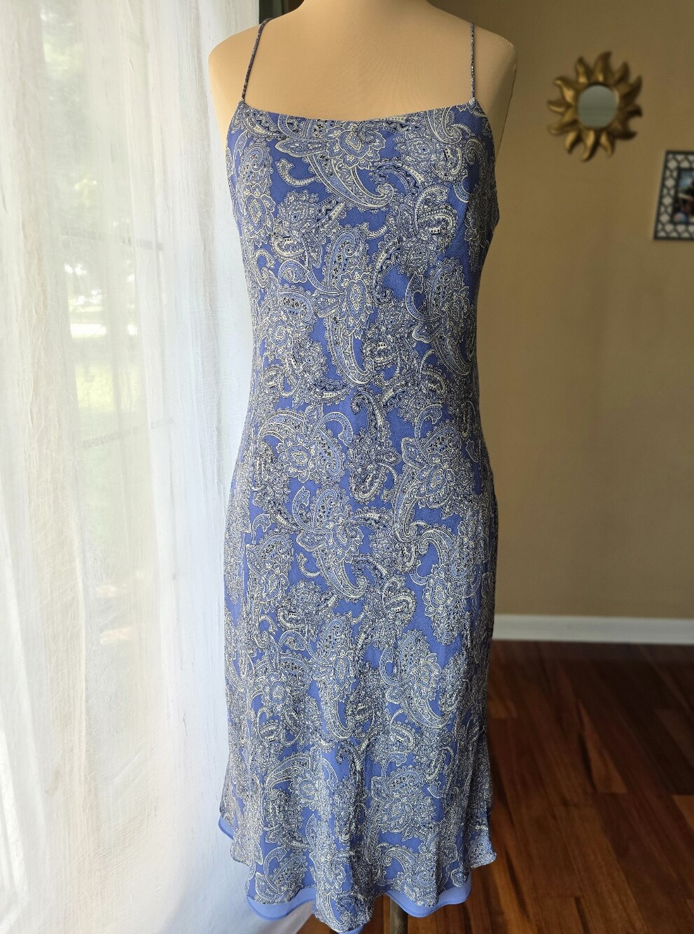 Vintage Y2K 100% Silk Paisley Slip Dress Ann Taylor Blue Midi 90s Bias Style 10